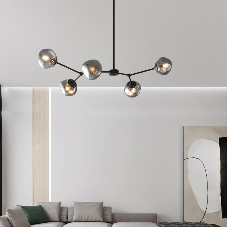 Lustre contemporain créatif en orbe de lave tout en cuivre avec verre 3/5/8 lumières pour salon 
