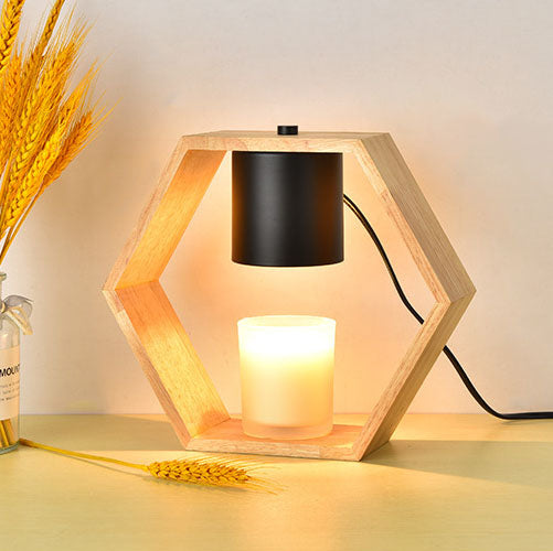 Modern Minimalist Hexagonal Metal Wood Aromatherapy Melting Wax 1-Light Table Lamp