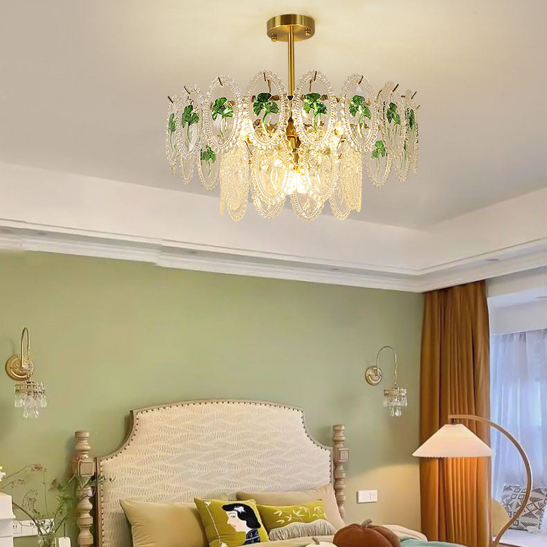 Modern Luxury Round Oval Piece Hardware Glass 6-Light Pendant Light For Living Room