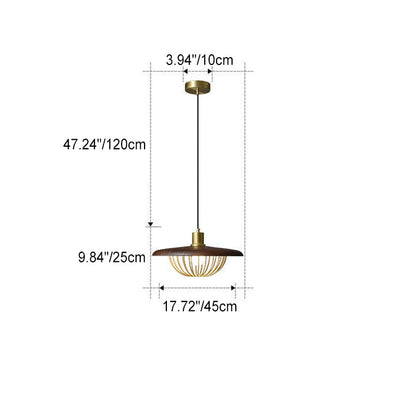 Traditional Japanese Imitation Wood Grain Semicircle Iron Frame Shade 1-Light Pendant Light For Living Room