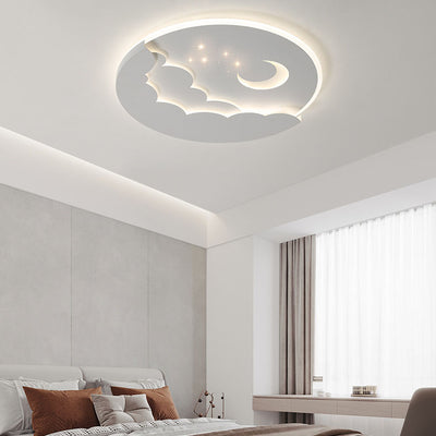 Modern Simplicity Round Moon Iron Aluminum Acrylic LED Flush Mount Ceiling Light For Bedroom