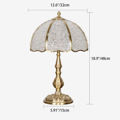 Modern Luxury Umbrella Half Circle Full Copper Crystal 1-Light Table Lamp For Bedroom