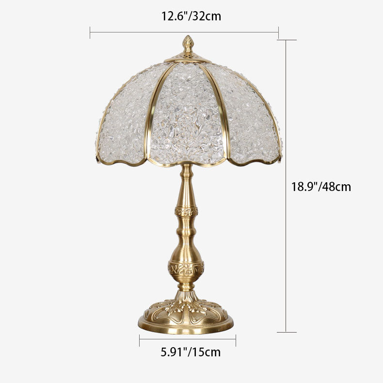 Moderne Luxus-Halbkugel-Schirm Tischlampe aus Vollkupfer mit Kristall und 1 Licht für das Schlafzimmer 