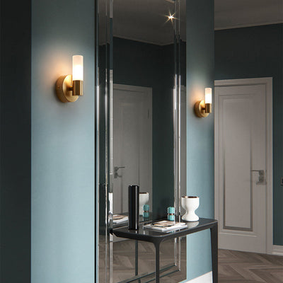 Zeitgenössische nordische Kupfer Acryl Zylinder Ball 1/2/4 Licht Wandleuchte Lampe für Wohnzimmer 