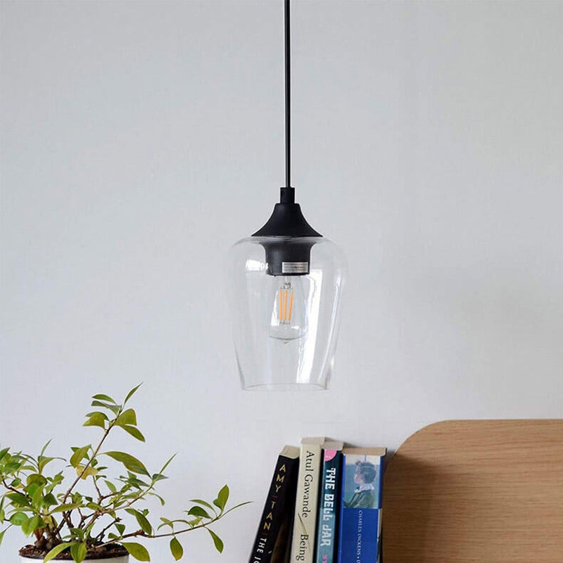 Vintage Industrial Clear Glass Bell-shaped 1-Light Pendant Light