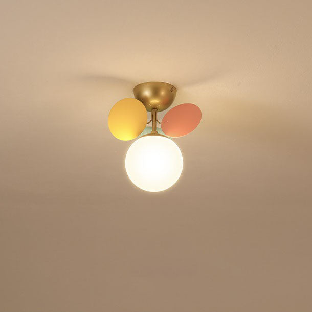 Modern Mid-century Acrylic Flower Decor Glass Ball Shade 1-Light Semi-Flush Mount Ceiling Light For Living Room