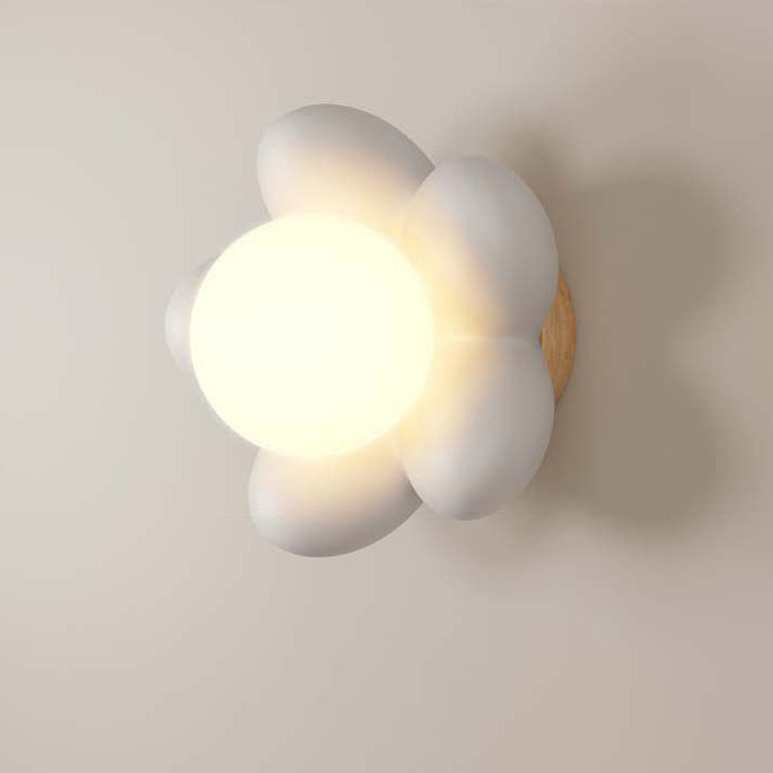 Modern Art Deco Flower Design Wood Resin 1-Light Wall Sconce Lamp For Living Room