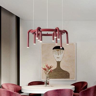 Combinaison de lignes géométriques en fer moderne du milieu du siècle, lustre LED pour salon 