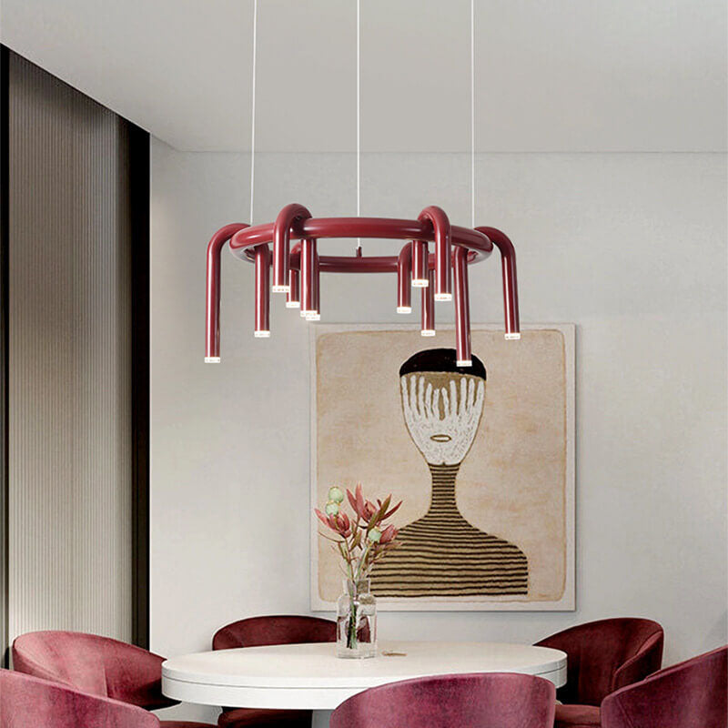 Combinaison de lignes géométriques en fer moderne du milieu du siècle, lustre LED pour salon 
