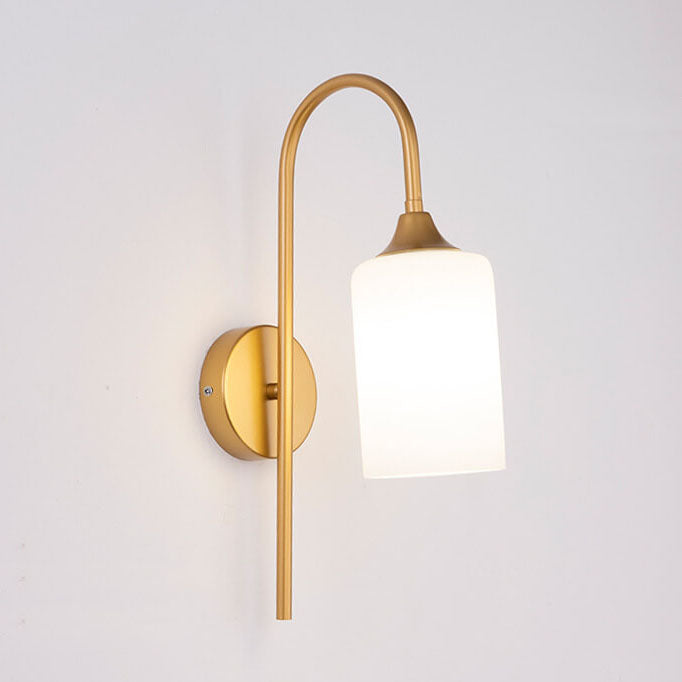 Modern Minimalist Glass Cylindrical Shade Bending Arm 1-Light Wall Sconce Lamp