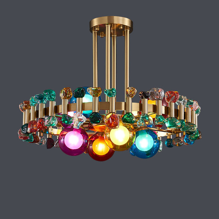 Moderner Luxus Gold Finish Rahmen Bunte Glas Schatten 6/8/10-Licht Kronleuchter Für Wohnzimmer 