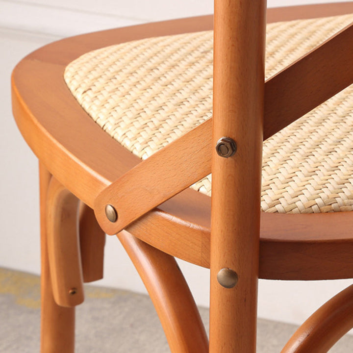 Traditioneller rustikaler Weben Rattan Holz Schwamm runder rechteckiger Esszimmerstuhl Rückenlehne für Esszimmer 