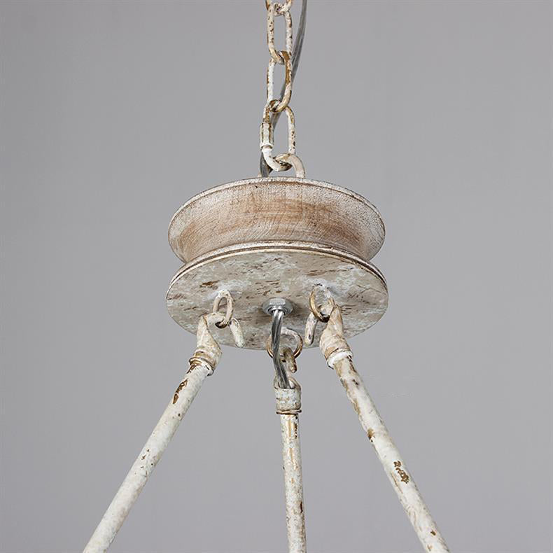 Chandelier hexagonal en fer à 6 lumières avec poutre en bois sculptée blanche rustique traditionnelle pour salon