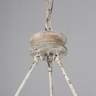 Chandelier hexagonal en fer à 6 lumières avec poutre en bois sculptée blanche rustique traditionnelle pour salon 