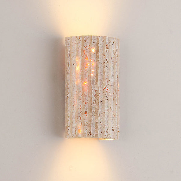 Traditionelle japanische gestreifte beige Travertin-Halbkugel-LED-wasserdichte Wandleuchte für das Wohnzimmer 