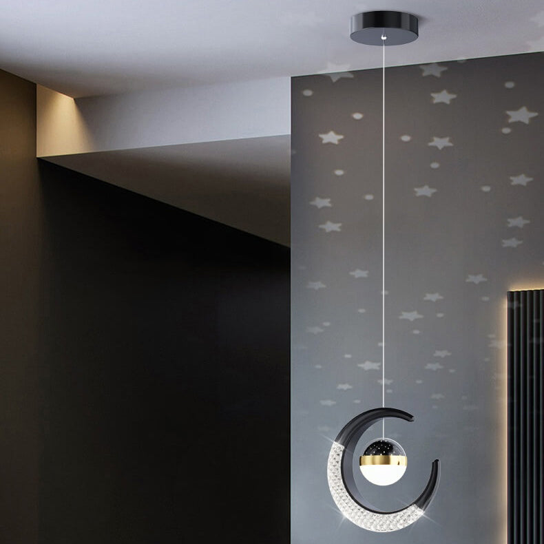 Contemporary Creative Iron Acrylic Moon LED Pendant Light For Bedroom