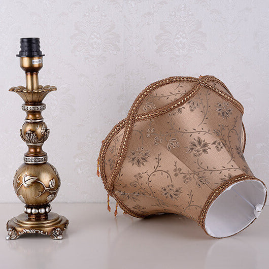 Traditional European Hexagonal Resin Fabric 1-Light Table Lamp For Bedroom