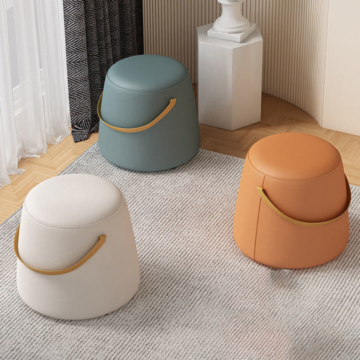 Modern Minimalist Round Column Cotton Linen Microfiber Leather Wood Chair Backless Armless For Living Room