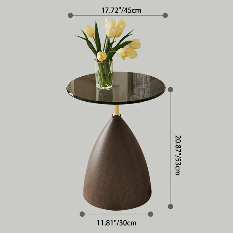 Moderner minimalistischer runder Kegelbasis-Glas-Kohlenstoffstahl-Beistelltisch für das Wohnzimmer 