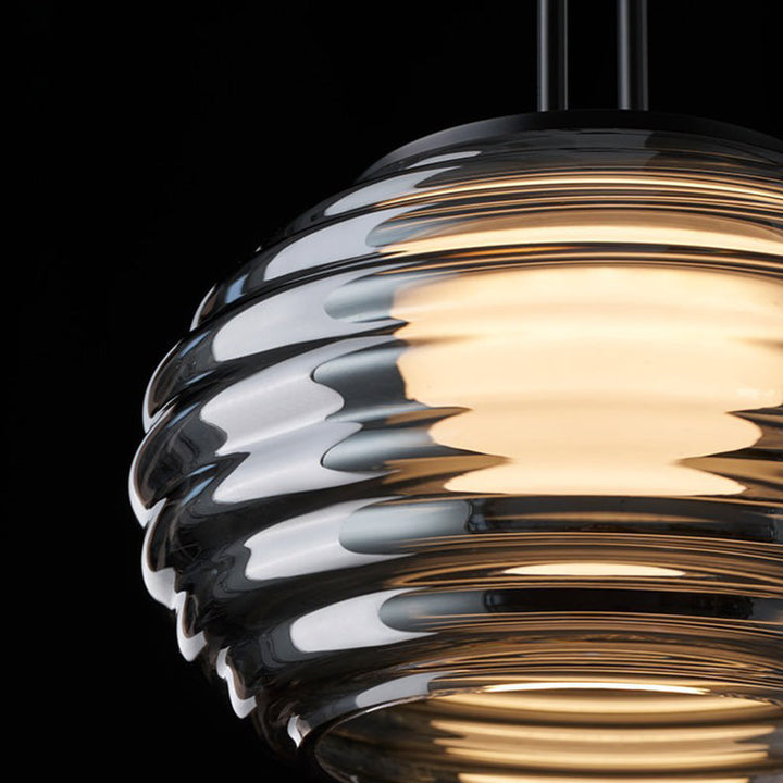 Moderne minimalistische gestreifte runde Aluminiumglas-LED-Pendelleuchte für Wohnzimmer 