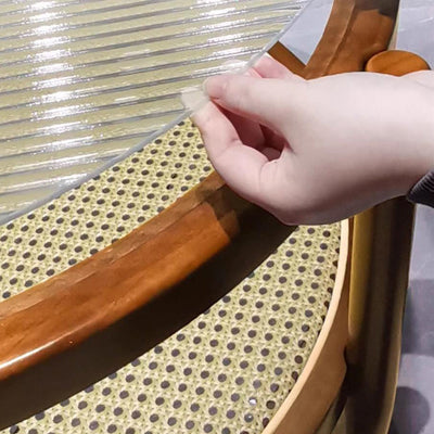 Traditioneller japanischer runder Glastisch aus Rattan und massivem Holz mit 2 Ebenen für das Wohnzimmer 