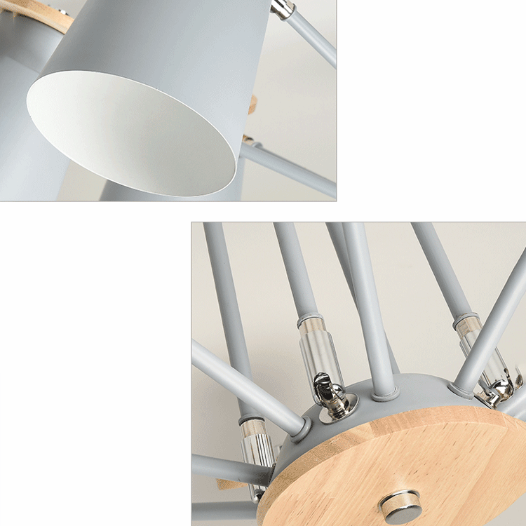 Lustre contemporain scandinave à branches cylindriques en bois et fer avec 6/8 lumières pour salon 
