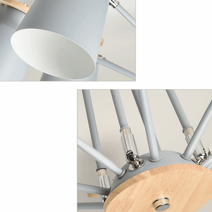 Lustre contemporain scandinave à branches cylindriques en bois et fer avec 6/8 lumières pour salon 