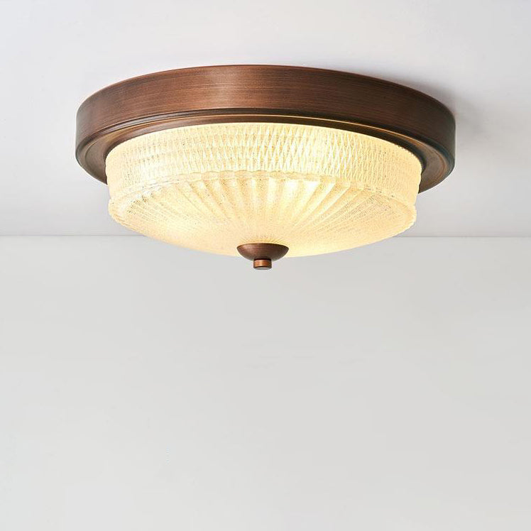 Zeitgenössische Retro Glas Eisen Runde Frosted Stripe 2/3/4 Licht Unterputz Deckenleuchte für Wohnzimmer 