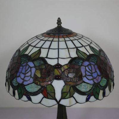 Tiffany Vintage Rose Stained Glass Dome 2-Light Table Lamp