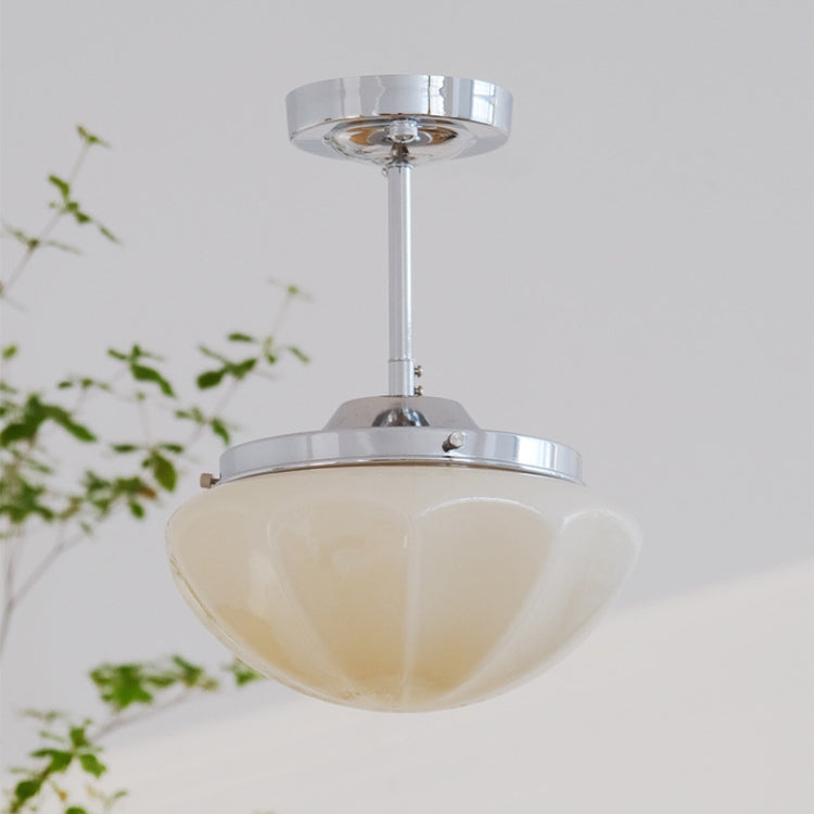 Suspension contemporaine scandinave ronde en fer et verre crème à 1 lumière pour salon 