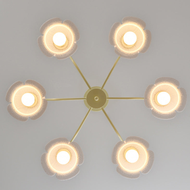 Moderner Art-Deco-Kronleuchter mit Eisenrahmen und PLA-Glocken-Orchideen-Blumenschirm, 3/5/6 Lichter, für Wohnzimmer 