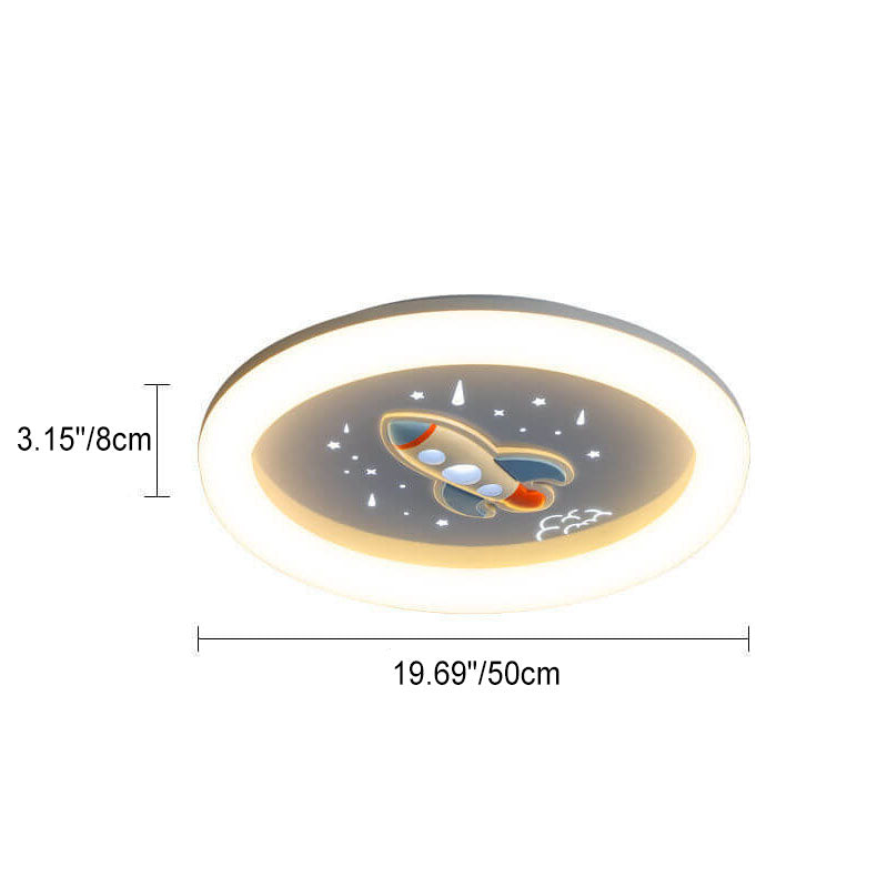 Modern Cartoon Rocket Round LED Kids Flush Mount Ceiling Light