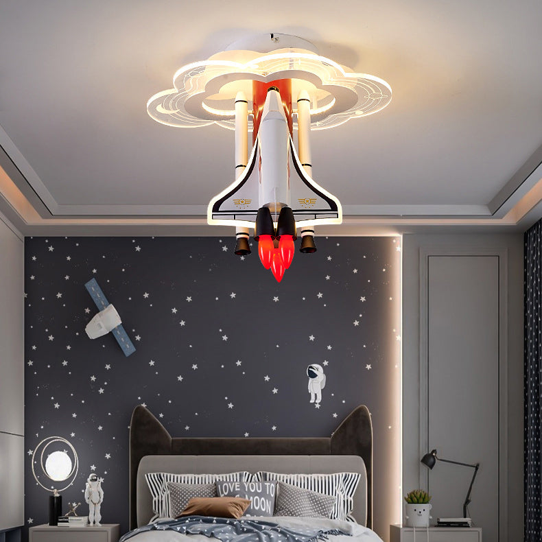 Plafonnier LED en acrylique pour enfants en forme de fusée aérospatiale en fer contemporain et créatif pour le salon 