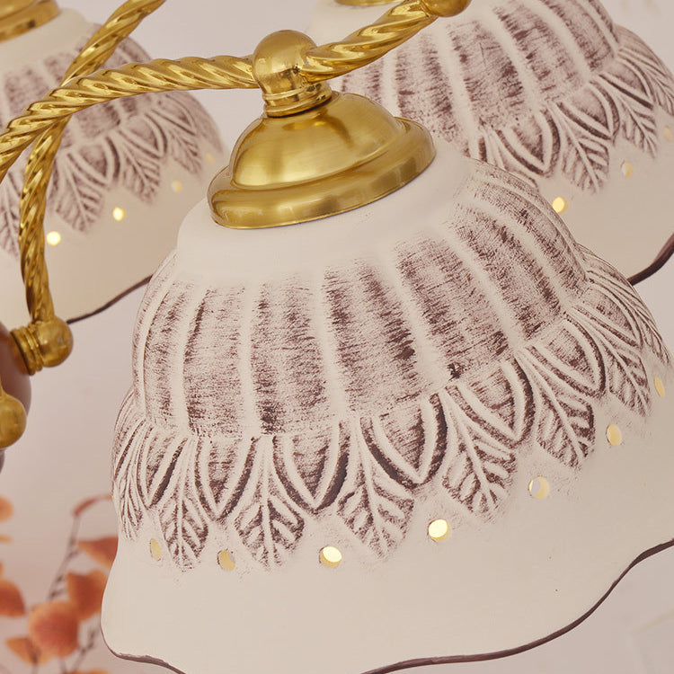 الثريا التقليدية العتيقة نصف دائرية من النحاس والخشب والسيراميك 4/6/8 أضواء لغرفة المعيشة 