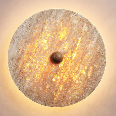 Contemporary Creative Round Yellow Travertine LED Wall Sconce Lamp For Bedroom