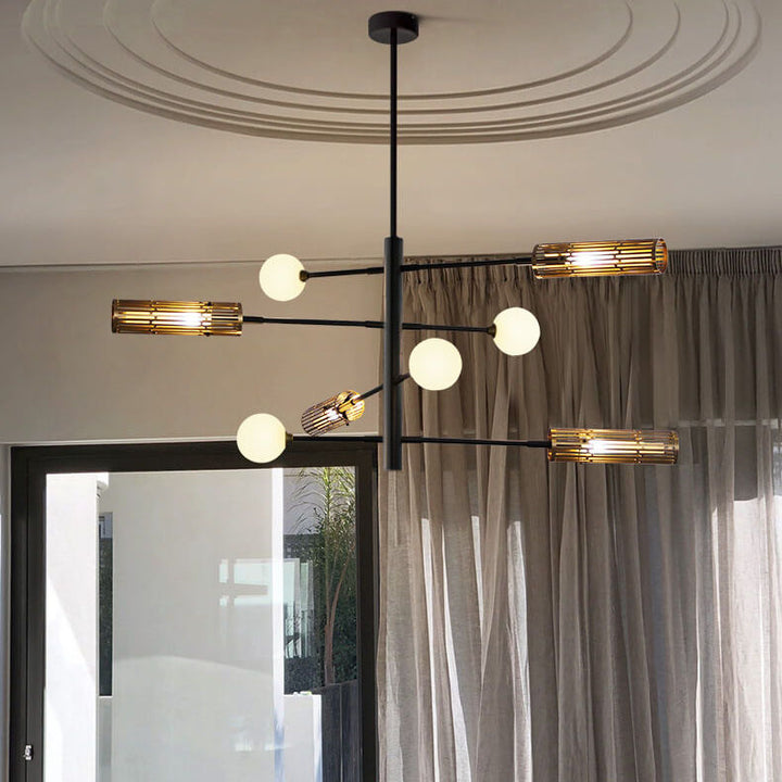 Lustre Minimaliste Nordique en Verre Givré Métal à 6/8 Lumières pour Îlot 