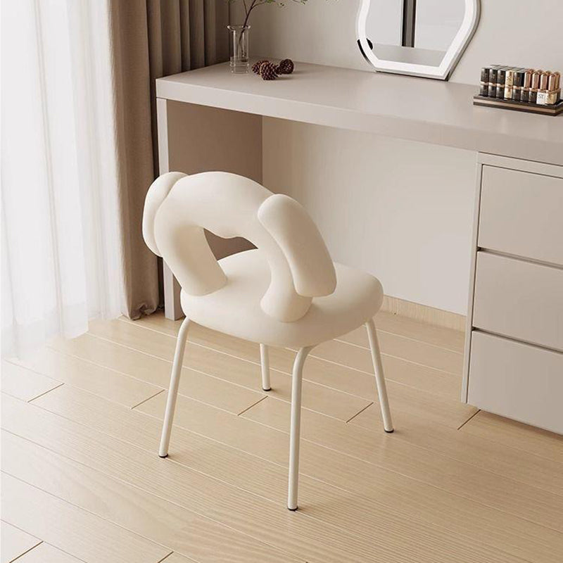 Modern Art Deco Hollow Dog Square Sherpa Fabric Wood Metal Vanity Stool Backrest Armless For Bedroom