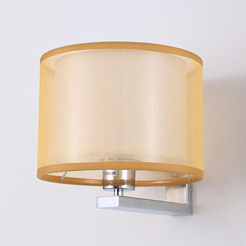 Chinese Retro Electroplated Iron Cylindrical Fabric Shade 1-Light Wall Sconce Lamp
