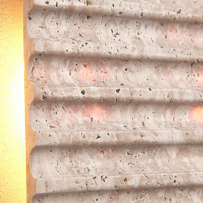Aplique de pared de 1 luz con pantalla rectangular de travertino beige retro contemporáneo para dormitorio 