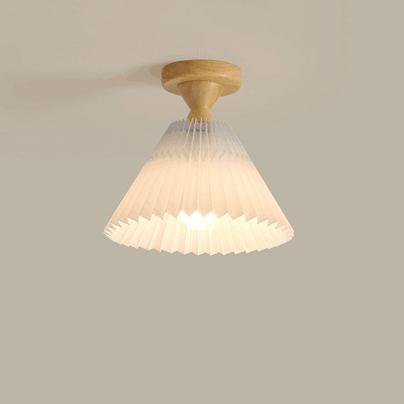 Traditionelle japanische Deckenleuchte aus plissiertem, konischem Stoff mit 1 Licht, halbbündige Montage für Wohnzimmer 