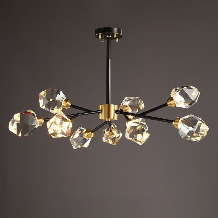 Lustre contemporain en cristal de cuivre irrégulier de branche scandinave 6/9/12/15/18 lumières pour salon 