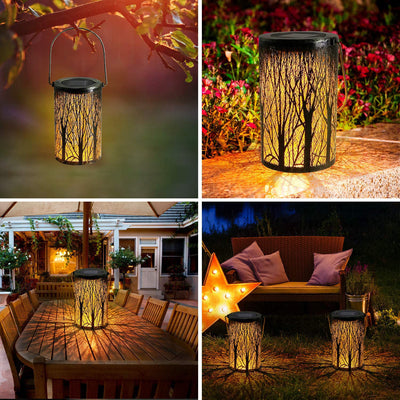 Modern Art Deco Solar Cylinder Skeleton Lantern Iron LED Outdoor Landscape Light For Garden