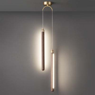 Lámpara colgante LED de madera, cobre y acrílico lineal minimalista moderna para dormitorio 