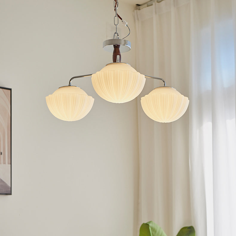 Traditionelle französische Schüssel geripptes Eisen Holz Glas 3/5/8 Licht Halbbündige Deckenleuchte für Wohnzimmer 