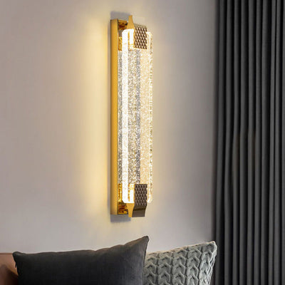 مصباح حائط LED من الفولاذ المقاوم للصدأ بظل كريستالي مستطيل مبهر مع نسيج فقاعي للغرفة المعيشية 