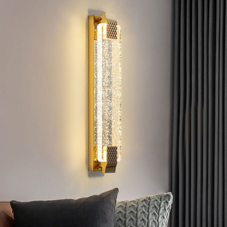 مصباح حائط LED من الفولاذ المقاوم للصدأ بظل كريستالي مستطيل مبهر مع نسيج فقاعي للغرفة المعيشية 