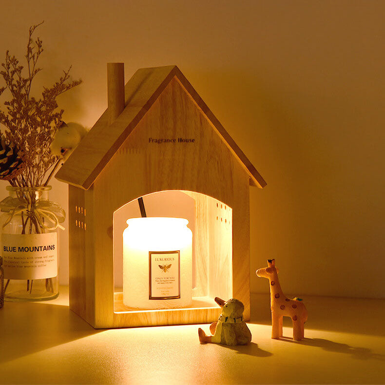 Nordische, minimalistische, sechseckige Tischlampe aus schmelzendem Wachs mit 1 Leuchte aus Holz