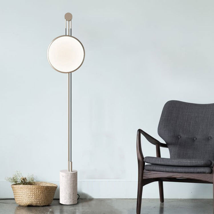 Europäische einfache runde Schirm Eisen Faux Marmorstruktur Basis LED Stehende Stehlampe 