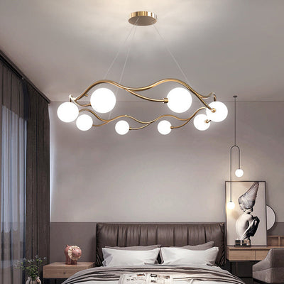 Moderner Mid-Century Magic Bean Glas Eisenring 8-Licht Kronleuchter für Wohnzimmer 