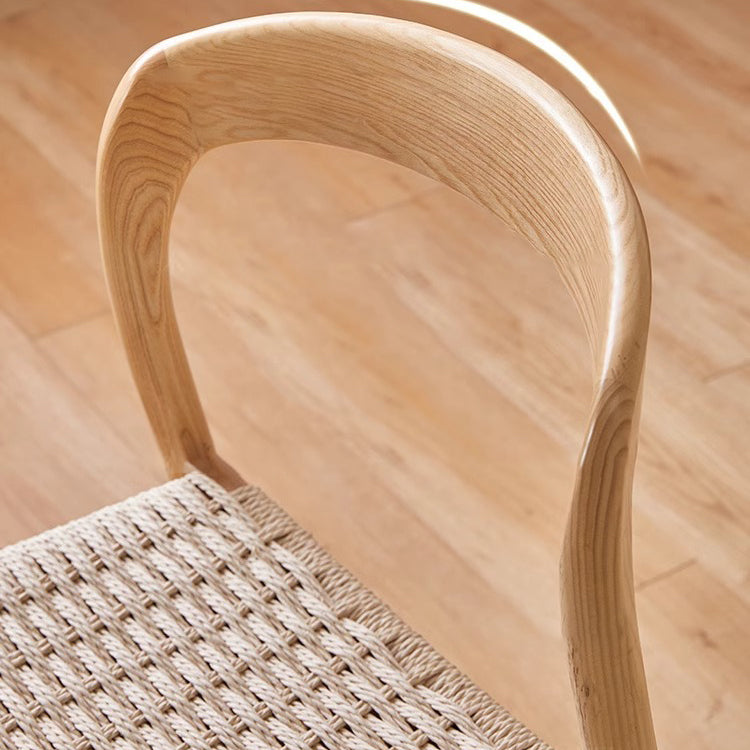 Traditioneller Vintage Stuhl mit quadratischem, geflochtenem Seilsitz, Holzrahmen, Rückenlehne ohne Armlehnen für Esszimmer 
